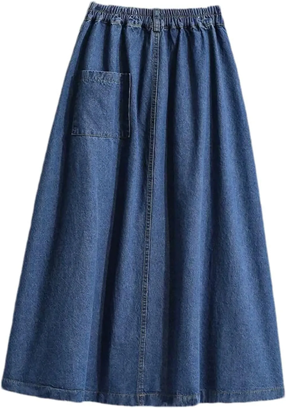 Women's Pleated High Waist Denim Skirt Summer Casual A-Line Midi Jean Skirt