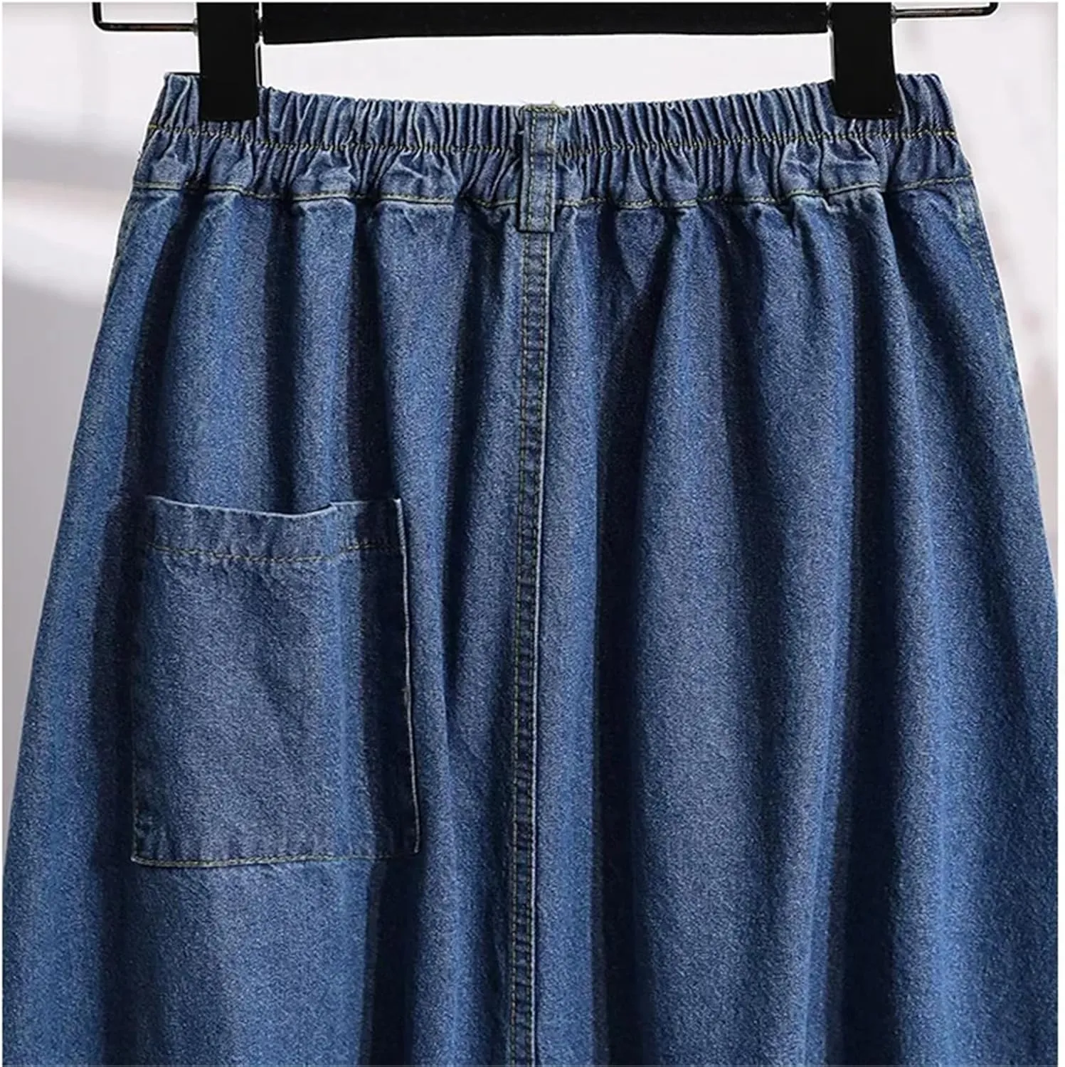 Women's Pleated High Waist Denim Skirt Summer Casual A-Line Midi Jean Skirt