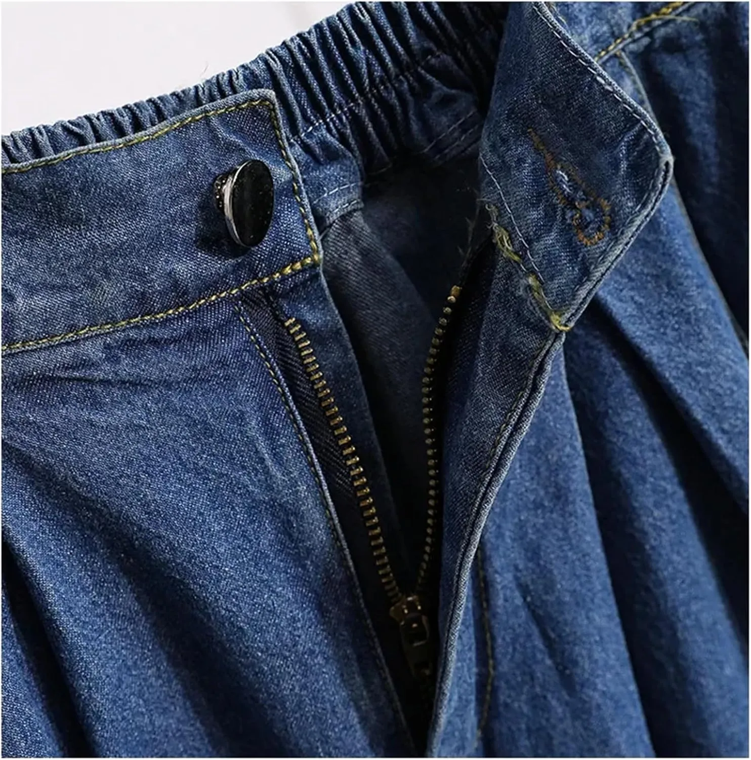 Women's Pleated High Waist Denim Skirt Summer Casual A-Line Midi Jean Skirt