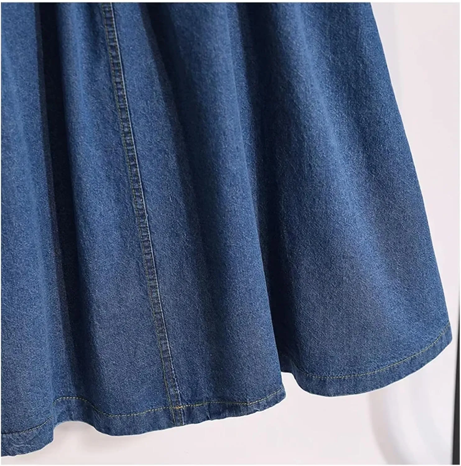 Women's Pleated High Waist Denim Skirt Summer Casual A-Line Midi Jean Skirt