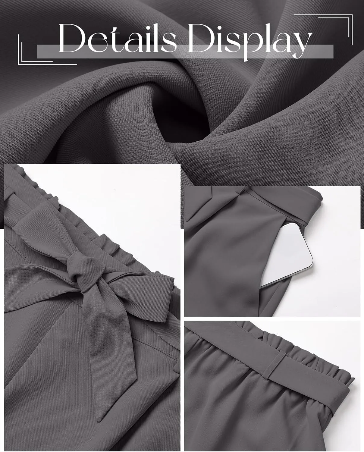 Women's Plus Size Wide Leg Dress Pants High Waist Palazzo Adjustable Knot Casual Business Trousers with Pockets