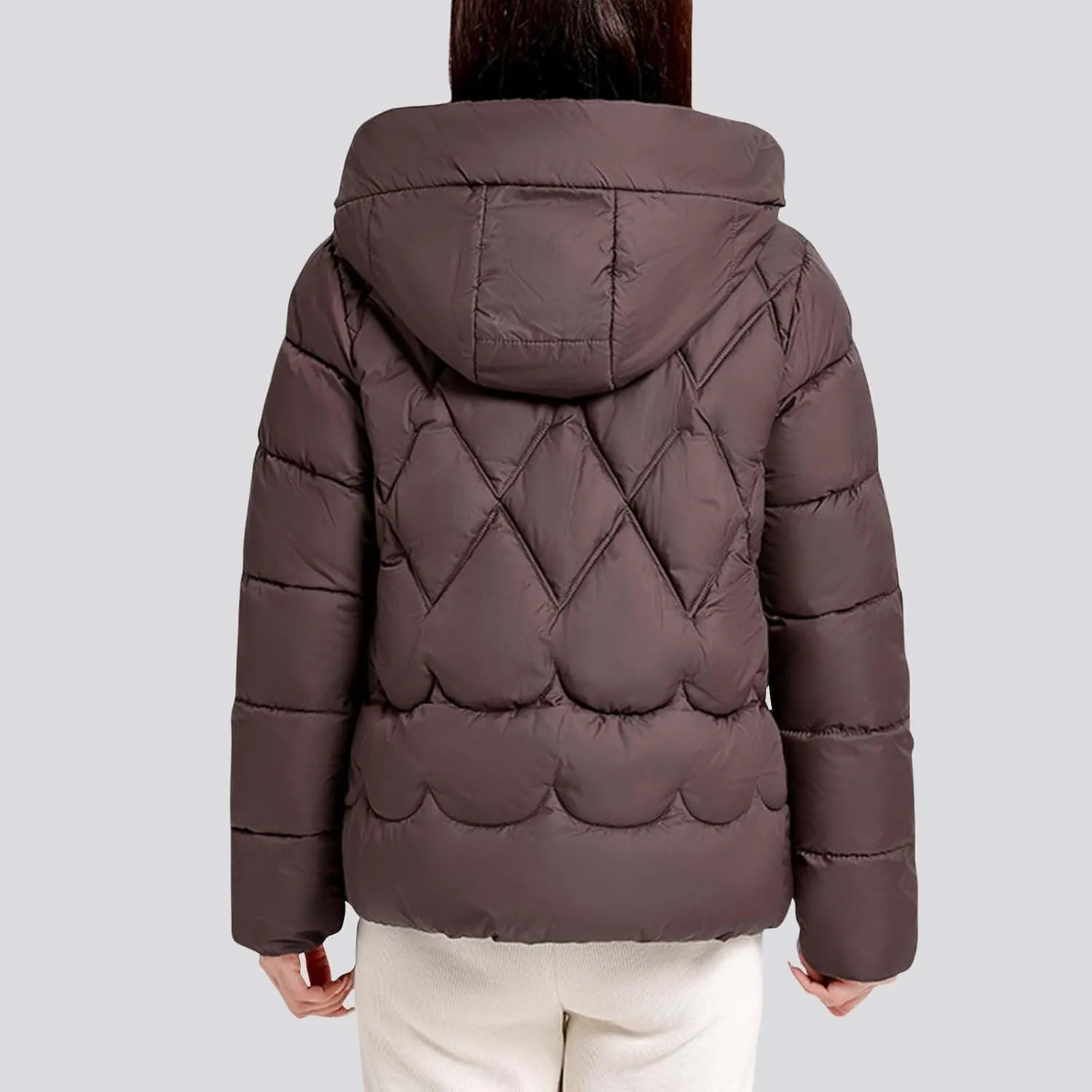 Womens Puffer Jacket Winter Solid Color Hooded Down Coat Thicken Warm Long Sleeves Jackets Casual Packable Coats