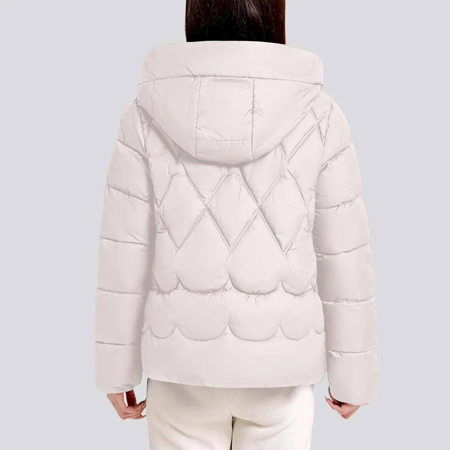 Womens Puffer Jacket Winter Solid Color Hooded Down Coat Thicken Warm Long Sleeves Jackets Casual Packable Coats