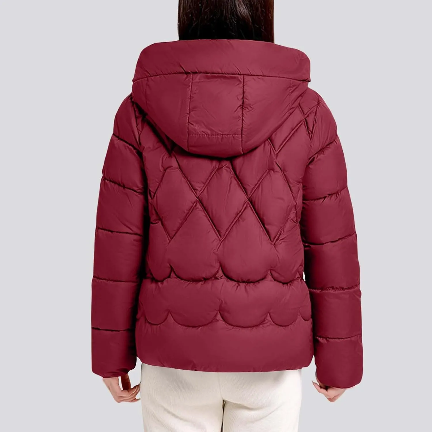 Womens Puffer Jacket Winter Solid Color Hooded Down Coat Thicken Warm Long Sleeves Jackets Casual Packable Coats