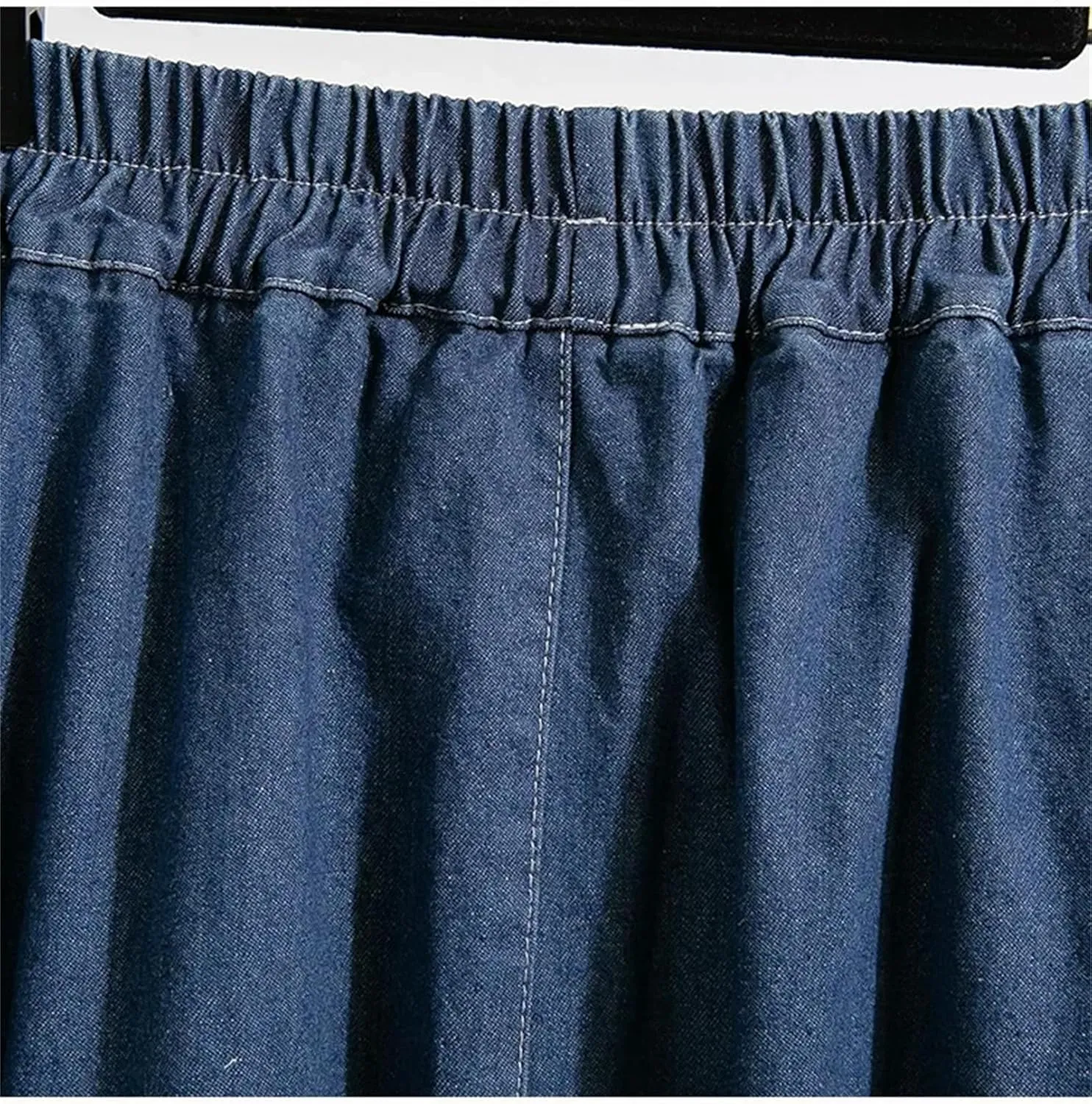 Women's Ruffle Edge A-Line Denim Skirt Summer Casual Solid Loose-Fit High Waist Long Skirt
