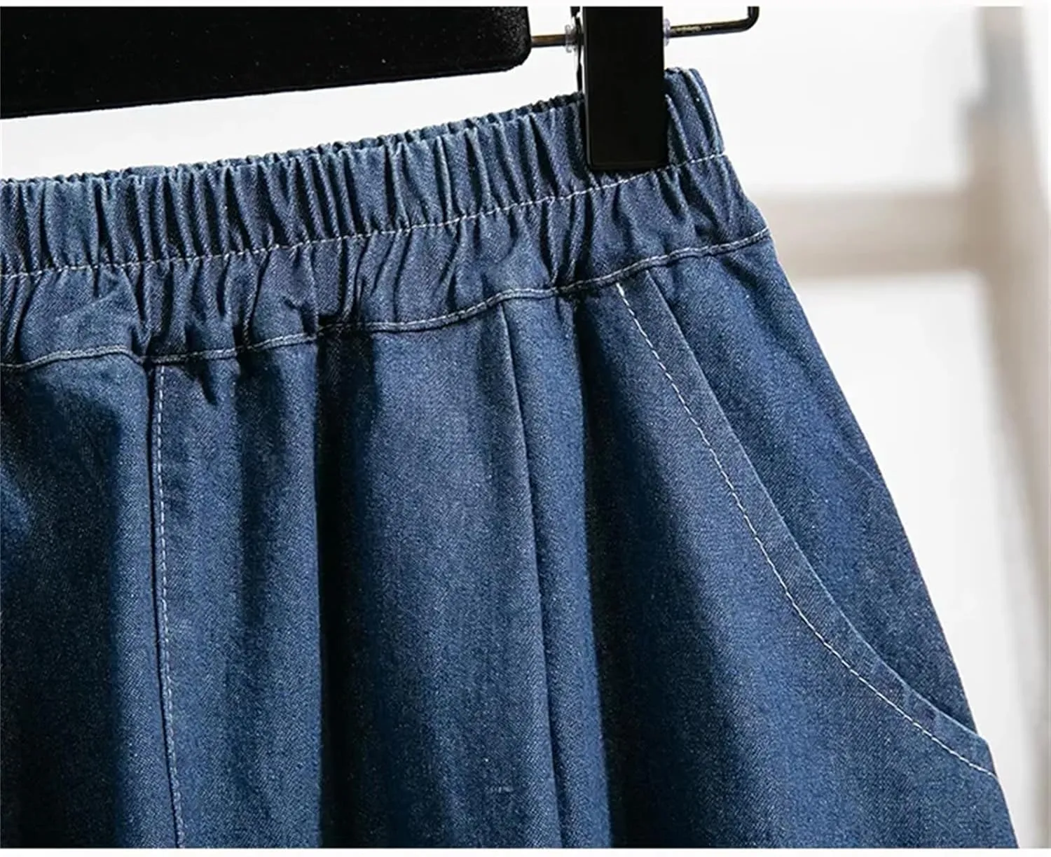 Women's Ruffle Edge A-Line Denim Skirt Summer Casual Solid Loose-Fit High Waist Long Skirt