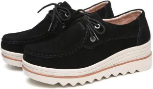 Womens Slip on Loafers Comfortable Thick Soft Platform（2in） Shoes Business Casual Walking Shoes Faux Suede Moccasins