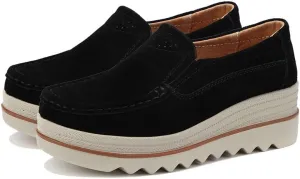 Womens Slip on Loafers Comfortable Thick Soft Platform（2in） Shoes Business Casual Walking Shoes Faux Suede Moccasins