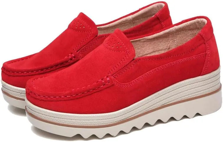 Womens Slip on Loafers Comfortable Thick Soft Platform（2in） Shoes Business Casual Walking Shoes Faux Suede Moccasins