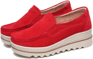 Womens Slip on Loafers Comfortable Thick Soft Platform（2in） Shoes Business Casual Walking Shoes Faux Suede Moccasins