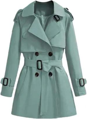 Women's Spring Trench Coat – Double-Breasted All-Match Casual Wind-Breaker Belted Loose Fit Medium Length Outerwear