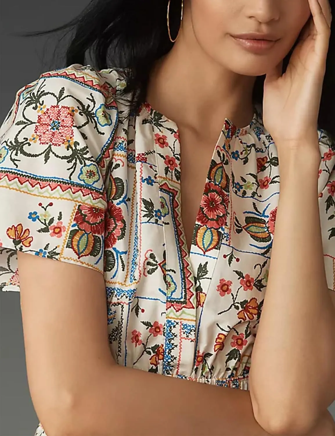 Womens Summer Boho Maxi Dresses Floral V Neck Tiered Short Sleeve Long Dress Flowy Beach Vacation Dress with Pockets