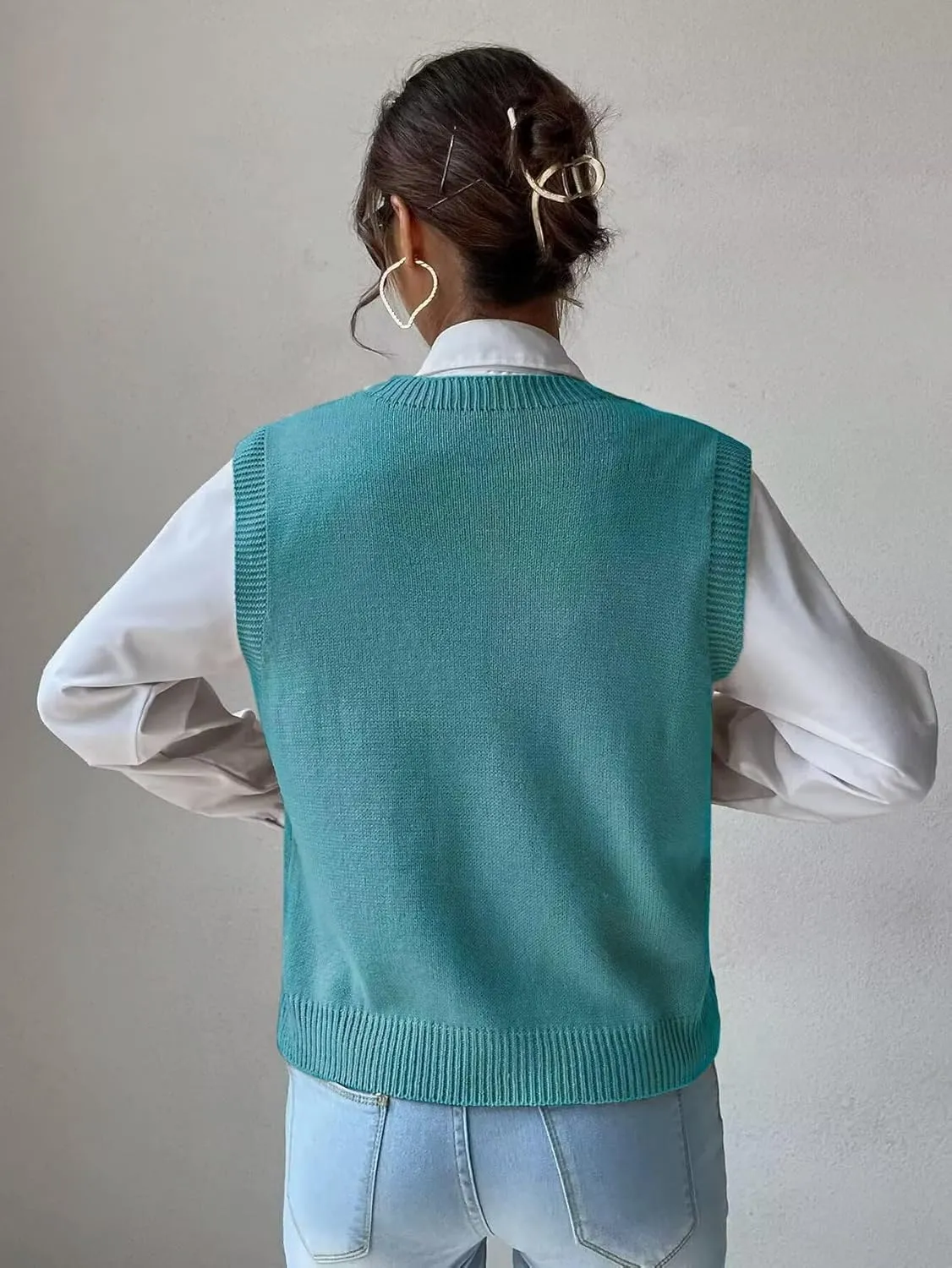 Womens Sweater Vest Cable Knit Casual V Neck Ribbed Preppy Pullover Tops Sleeveless