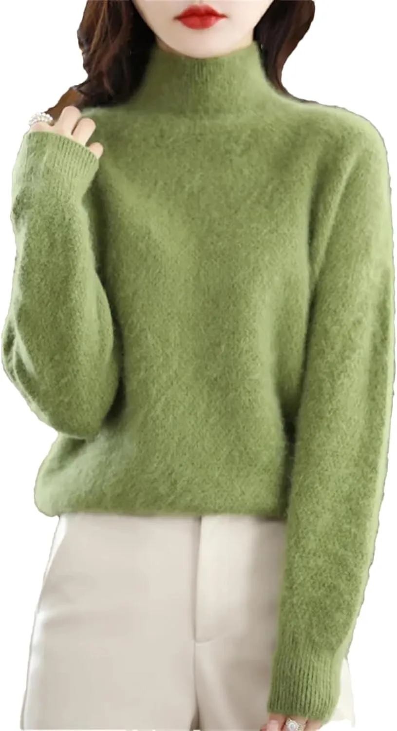 Women's Turtleneck Oversized Cashmere Sweater Thicken Knitted Pullover Loose Warm Basic Shirt
