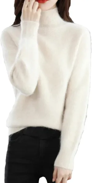 Women's Turtleneck Oversized Cashmere Sweater Thicken Knitted Pullover Loose Warm Basic Shirt