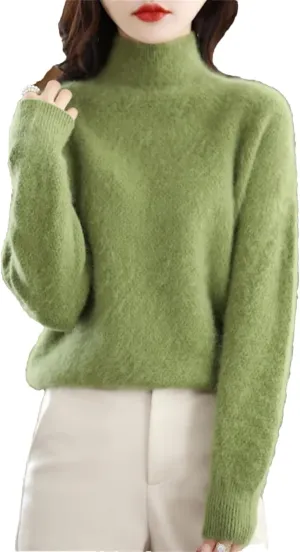 Women's Turtleneck Oversized Cashmere Sweater Thicken Knitted Pullover Loose Warm Basic Shirt