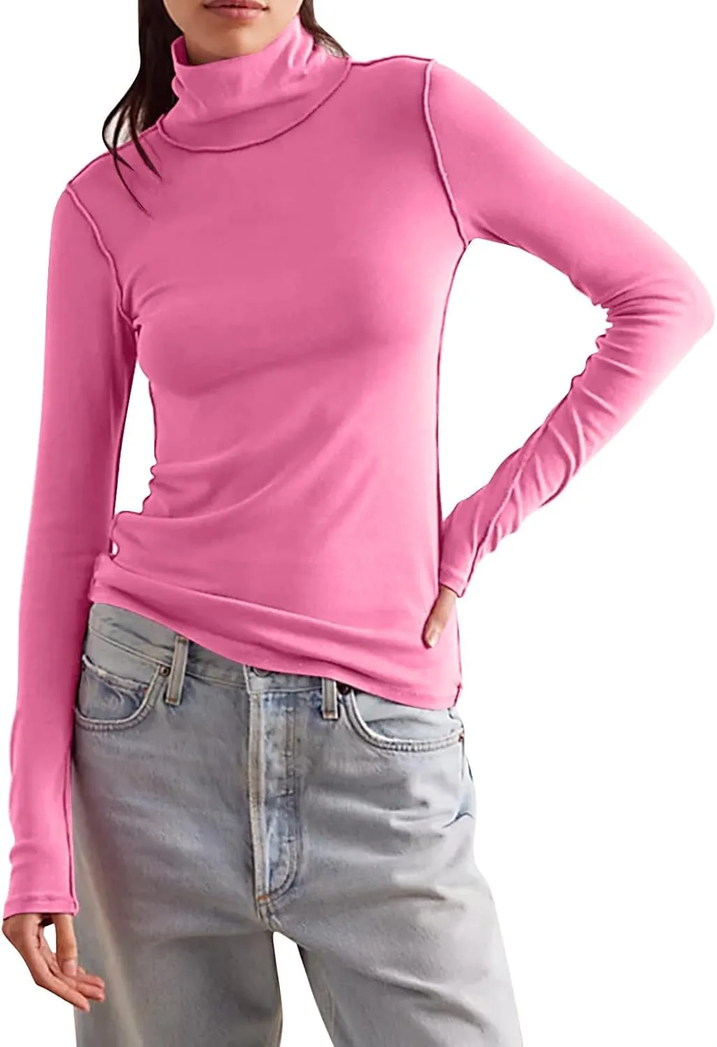 Women's Turtleneck Shirt Long Sleeve Mock Neck Slim Fit Tops Thermal Base Layer Soft Lightweight Stretch Undershirts