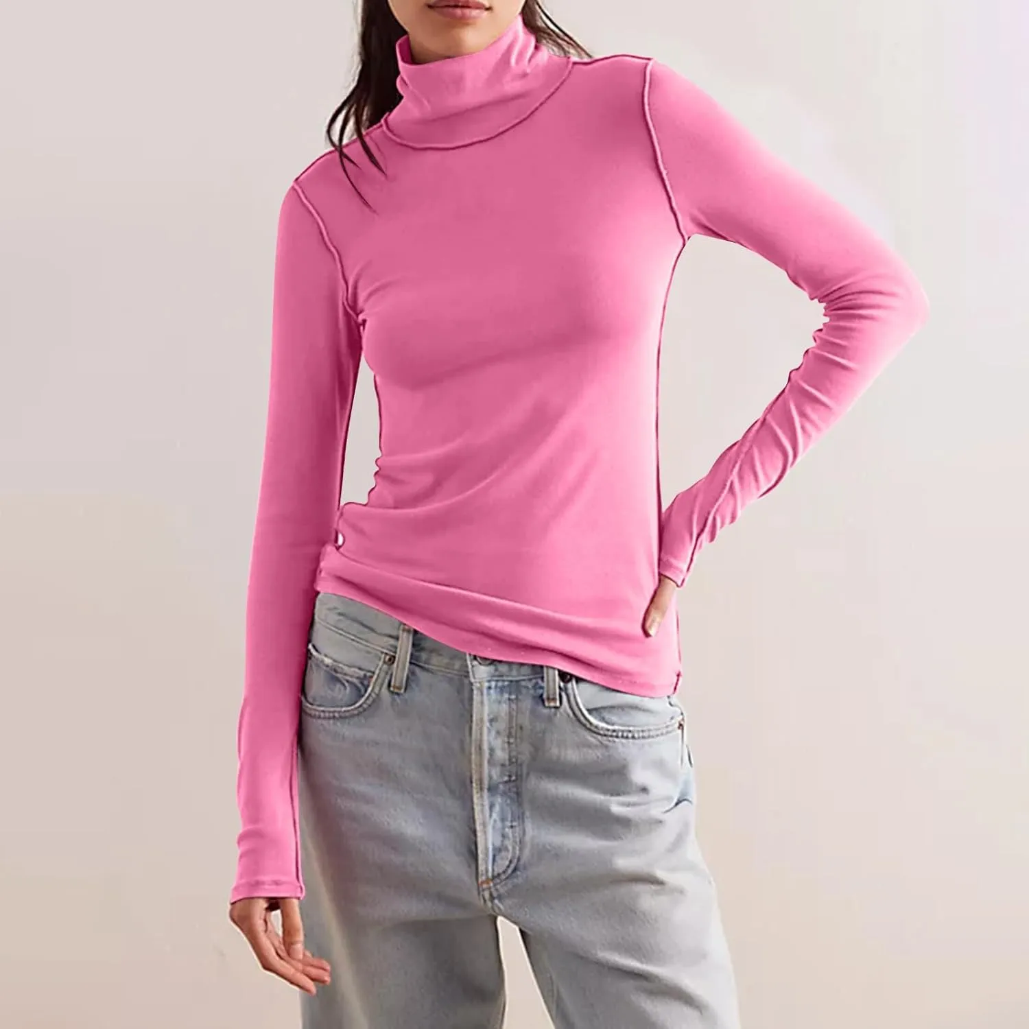 Women's Turtleneck Shirt Long Sleeve Mock Neck Slim Fit Tops Thermal Base Layer Soft Lightweight Stretch Undershirts