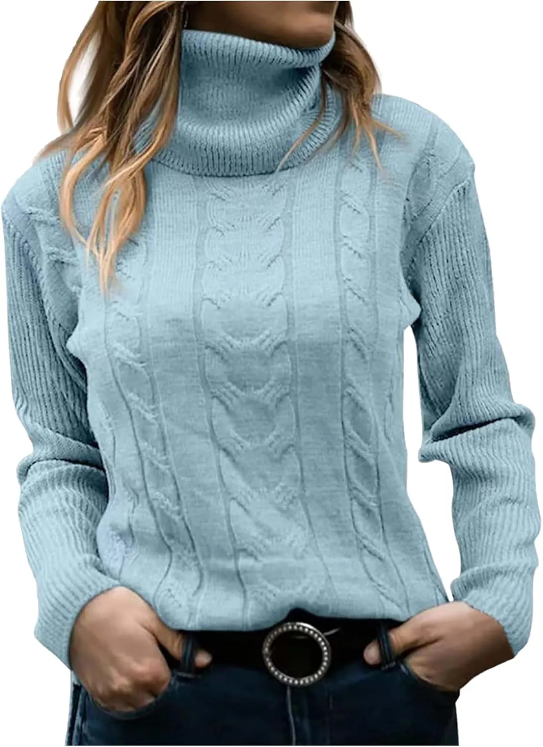 Womens Turtleneck Sweater Dressy Casual Cable Knit Long Sleeve High Neck Pullover Tops Fall Winter Warm Outfits