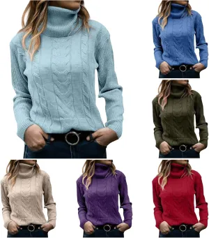 Womens Turtleneck Sweater Dressy Casual Cable Knit Long Sleeve High Neck Pullover Tops Fall Winter Warm Outfits