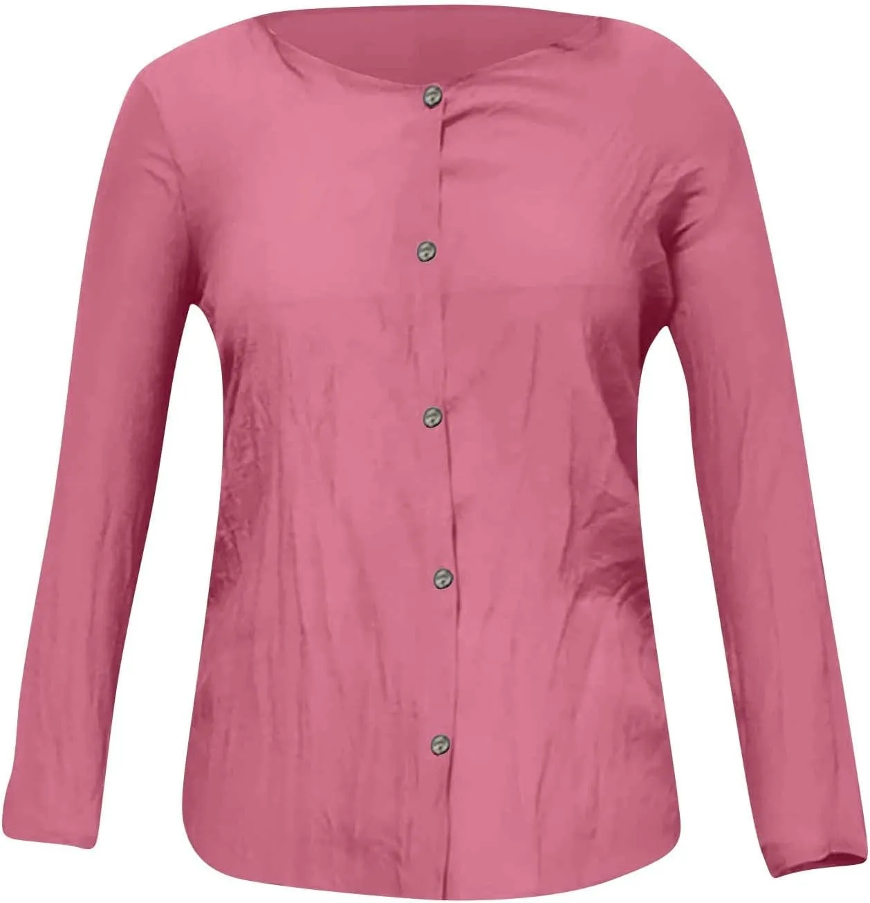 Women's V-Neck Button Single Row Cotton Linen Solid Color Blouse Summer Fashion Literary Shirt