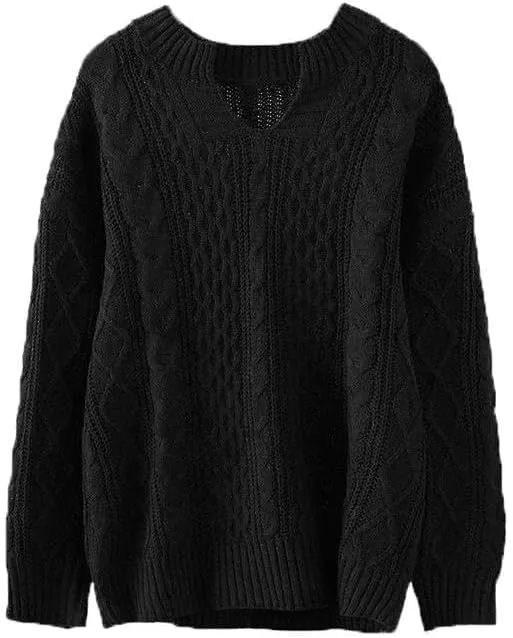 Womens V Neck Cable Knit Sweater Long Sleeve Chunky Sweater Fall Winter Fashion Casual Oversized Sweater Tops