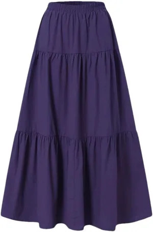 Womens Vintage Casual Pleated Skirt Harajuku Fashion High Waist Beach Party Long Skirt