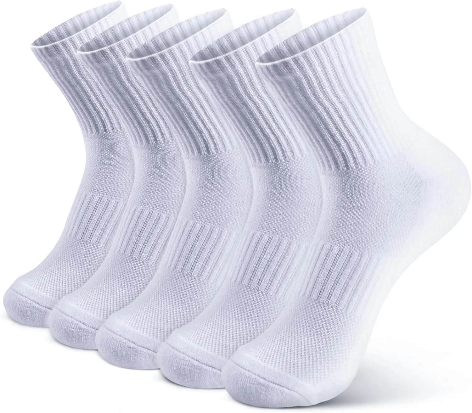 Women's White Crew Socks, 5 Pairs Lightweight Comfy Women Athletic Cushioned Running Low Cut Socks