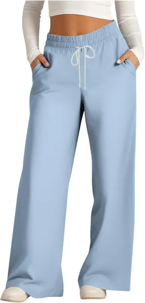 Womens Wide Leg Sweatpants Fall Plus Size Comfy Baggy Sweatpants Drawstring Loose Fit Lounge Pants Fall Fashion Outfits