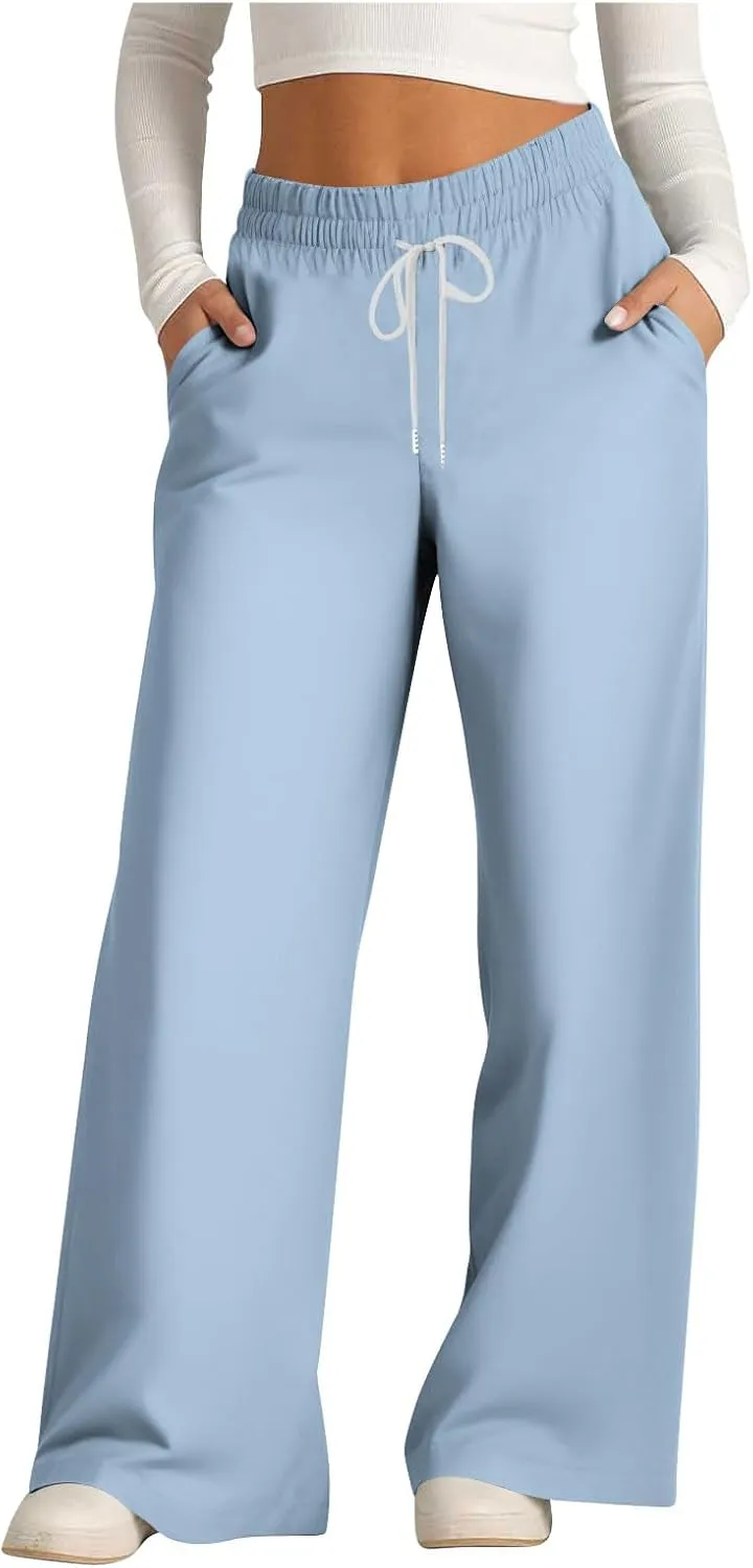 Womens Wide Leg Sweatpants Fall Plus Size Comfy Baggy Sweatpants Drawstring Loose Fit Lounge Pants Fall Fashion Outfits