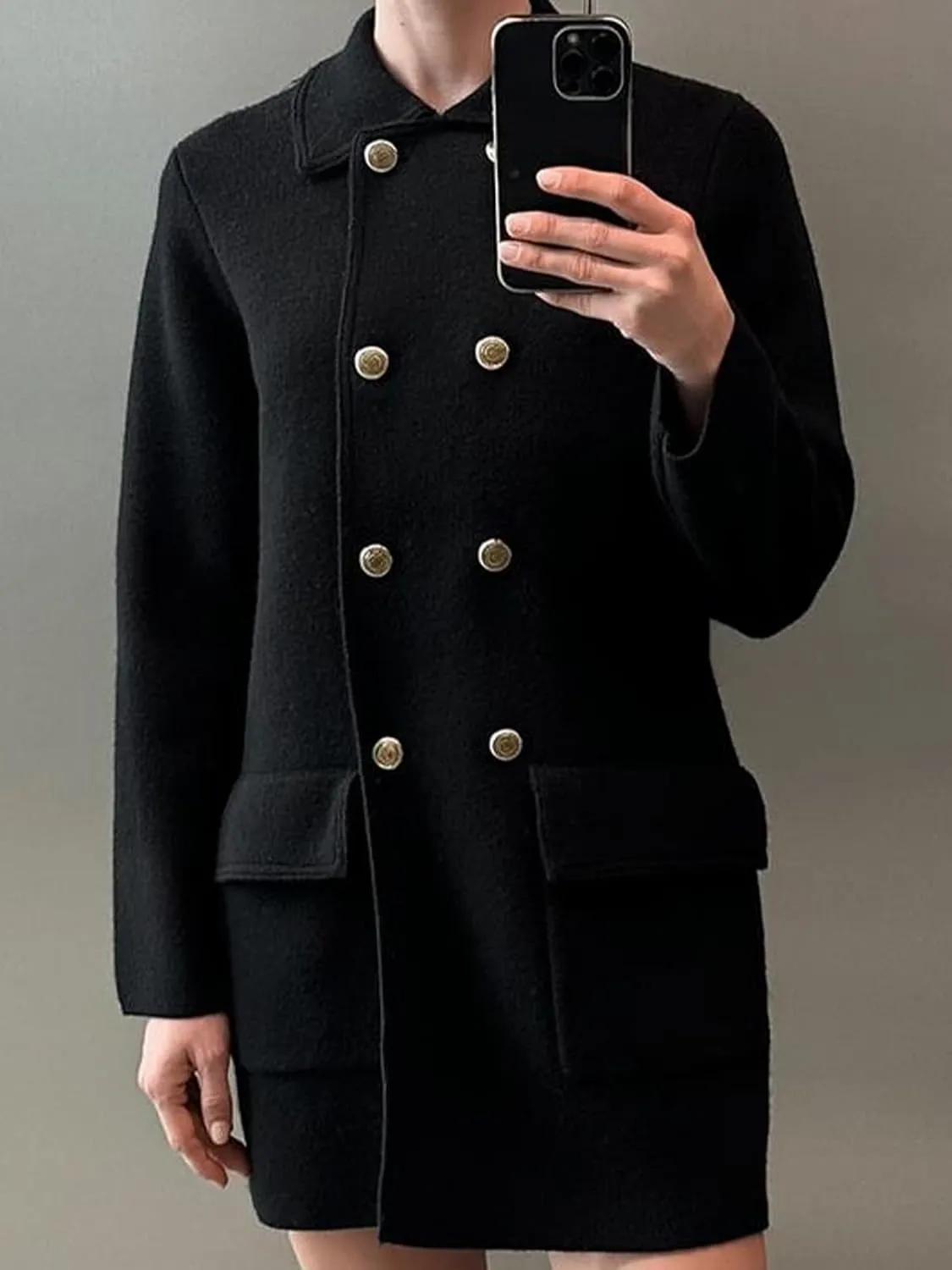 Women's Wool Blend Double-Breasted Peacoat Stylish Button-Down Lapel Blazer Jacket Cozy Thick Winter Cardigan