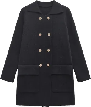 Women's Wool Blend Double-Breasted Peacoat Stylish Button-Down Lapel Blazer Jacket Cozy Thick Winter Cardigan