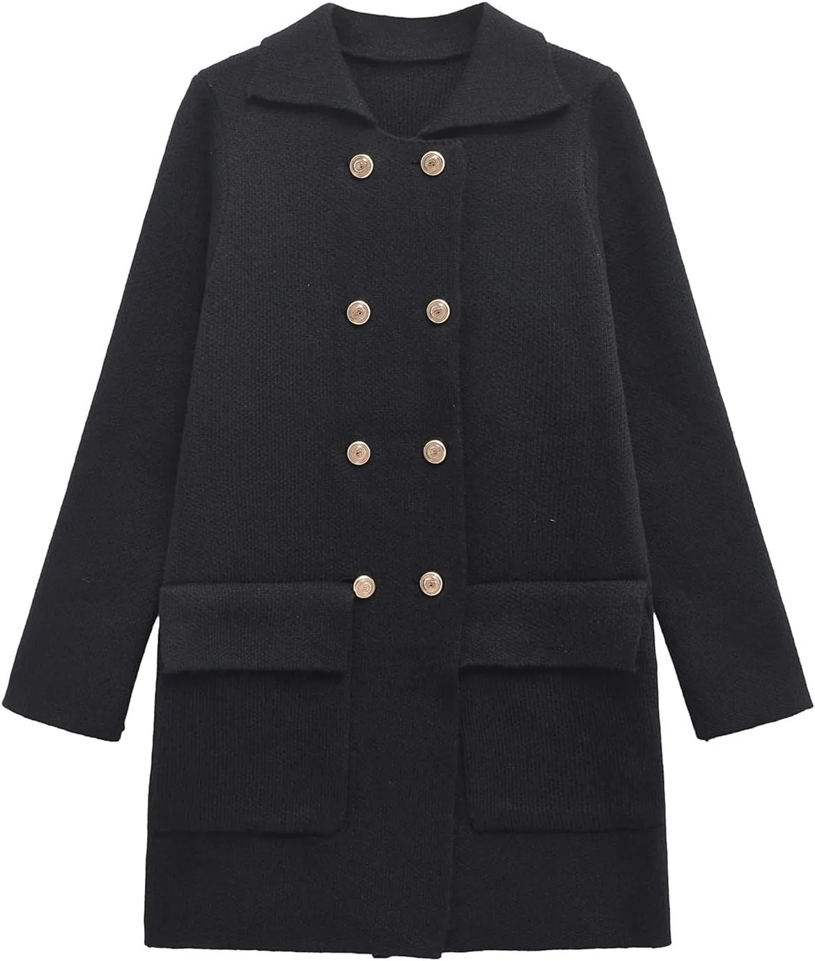 Women's Wool Blend Double-Breasted Peacoat Stylish Button-Down Lapel Blazer Jacket Cozy Thick Winter Cardigan