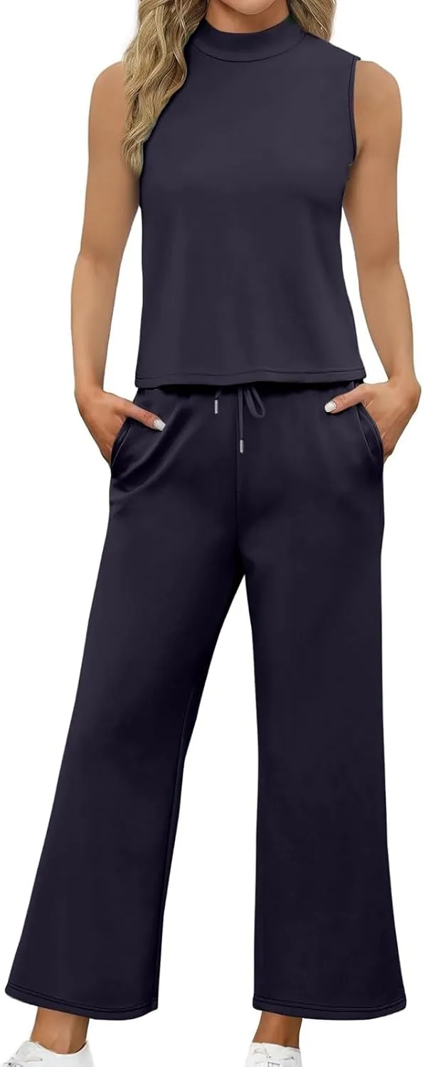 Workout Sets for Women Short Sleeve Wide Leg Pants Summer Sets Fitness Travel Outfits 2025 Sport Lounge Clothing