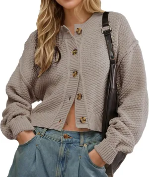 Wowcarbazole Womens Open Front Cardigan Sweaters Long Sleeve Button Down Knit Jackets Coat Cropped Cute Tops Fall Outerwear