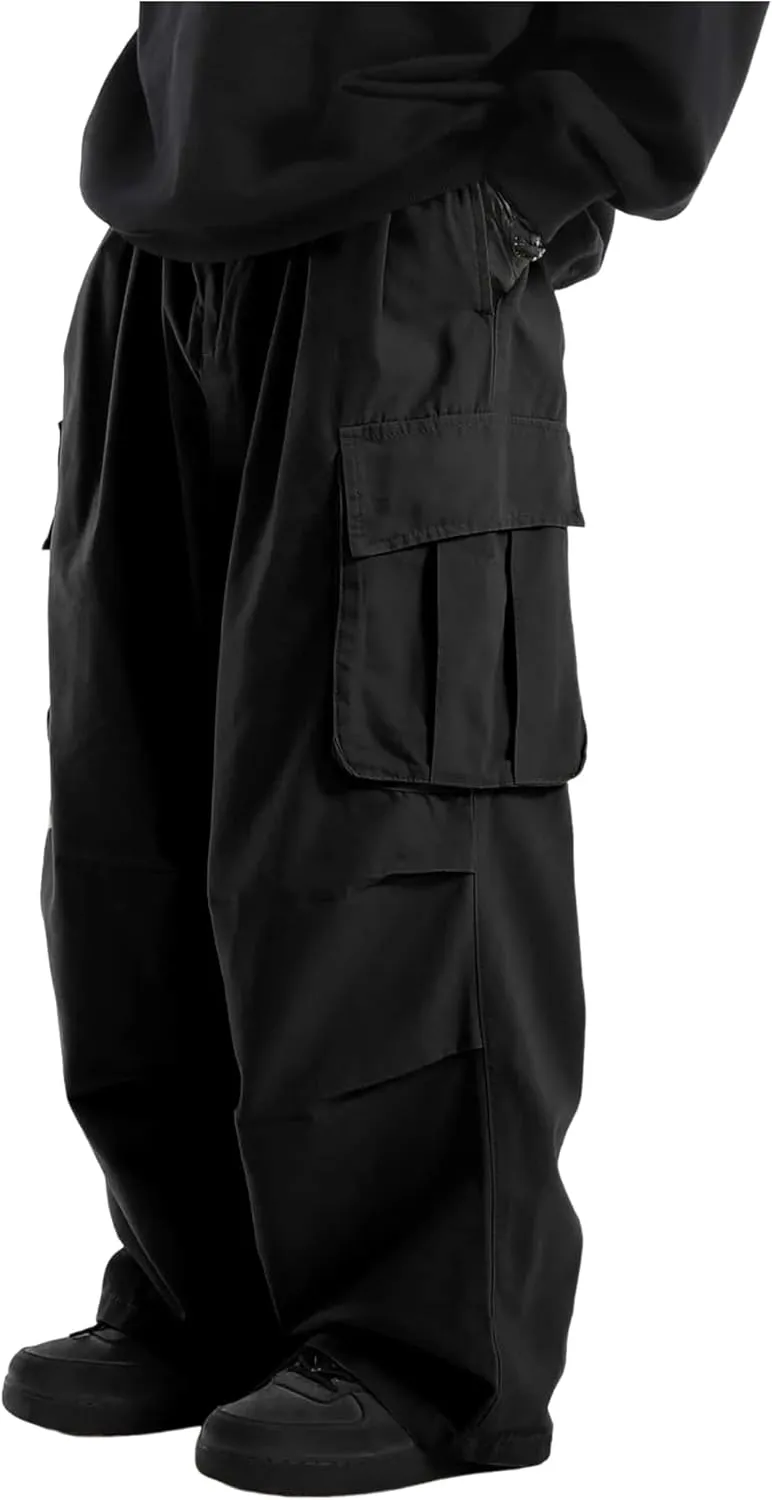 ZAFUL Men's Baggy Cargo Pants Casual Drawstring Loose Fit Hip Hop Pants Flap Pockets Trousers for Streetwear