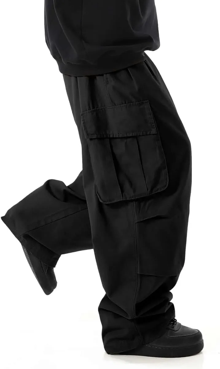 ZAFUL Men's Baggy Cargo Pants Casual Drawstring Loose Fit Hip Hop Pants Flap Pockets Trousers for Streetwear