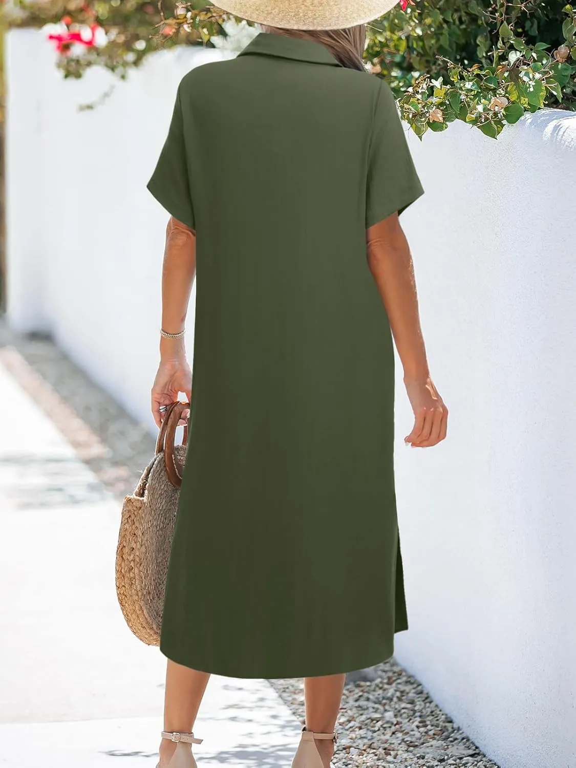 Zeagoo Womens Dress Summer Casual Short Sleeve Button Down Shirt Dress Beach Cover Up Dress with Pockets