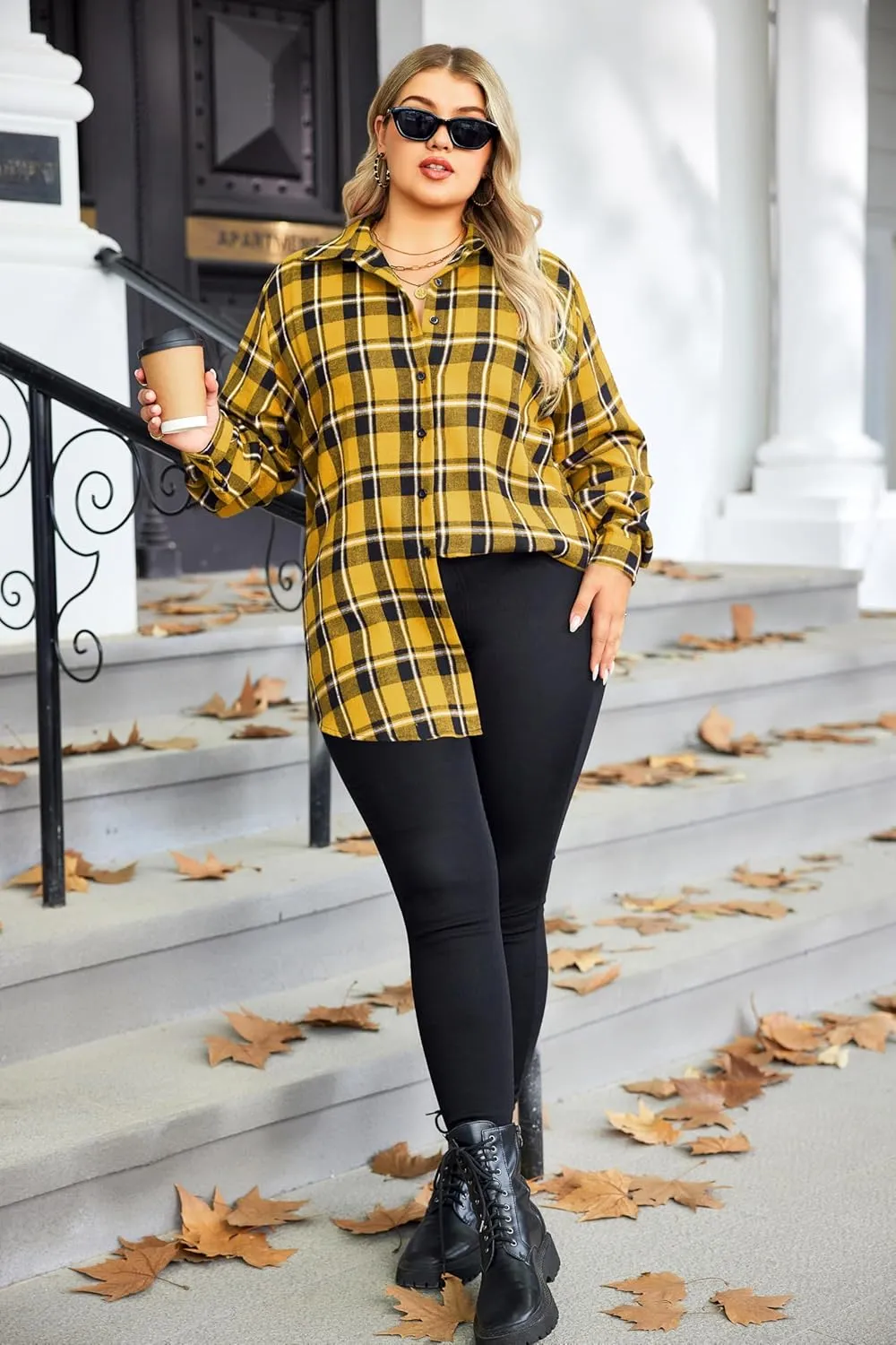 Zeagoo Womens Plus Size Flannel Shirt Plaid Shirts Long Sleeves Casual Button Down Collared Shacket Tops 16W-26W