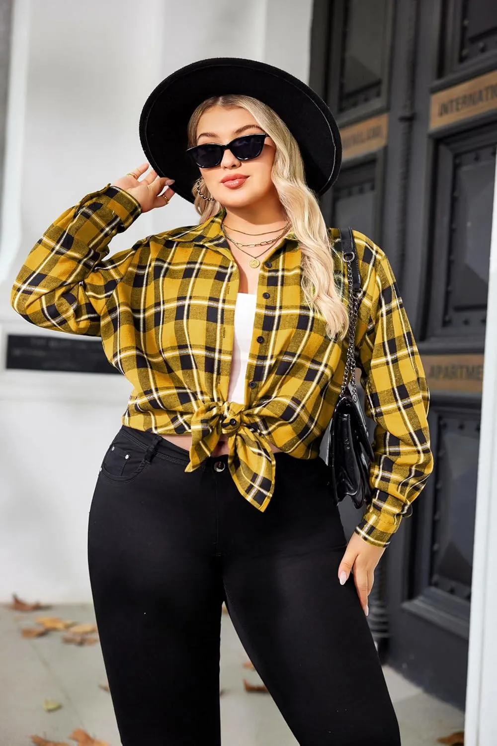 Zeagoo Womens Plus Size Flannel Shirt Plaid Shirts Long Sleeves Casual Button Down Collared Shacket Tops 16W-26W