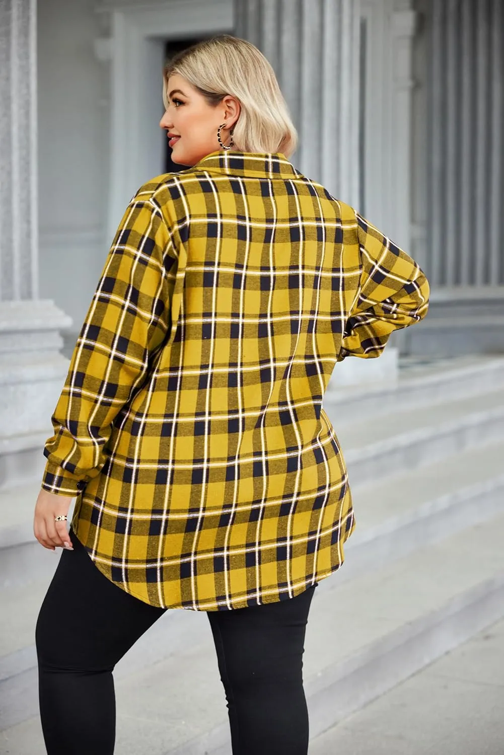 Zeagoo Womens Plus Size Flannel Shirt Plaid Shirts Long Sleeves Casual Button Down Collared Shacket Tops 16W-26W