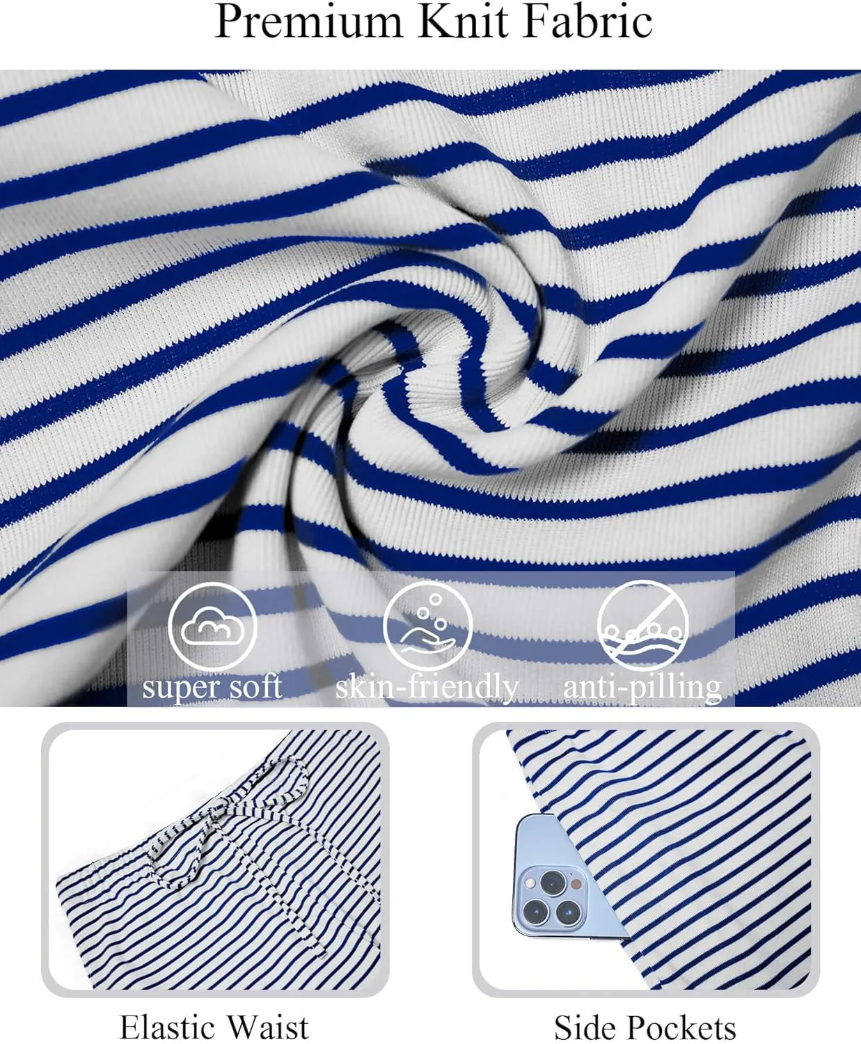 Zwurew Women's Striped Wide Leg Pants Drawstring Elastic Waist Knit Baggy Sweatpants with Pockets